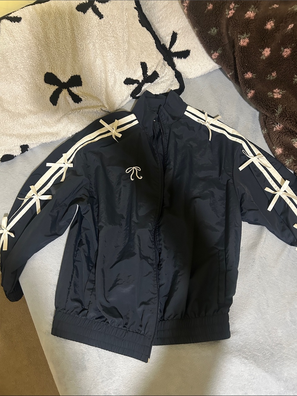 HANDMADE White Ribbon Navy Jacket with Bow Detail